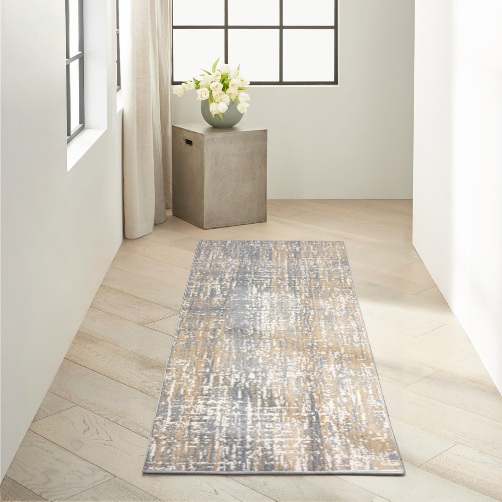 CK005 Enchanting ECH04 Runner Rug by Calvin Klein in Grey Beige